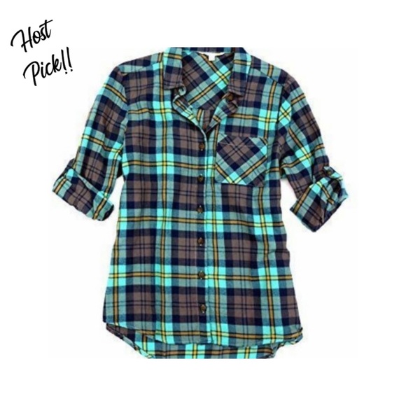 HP - C&C California Green Plaid Flannel Top - NWT - Picture 1 of 5